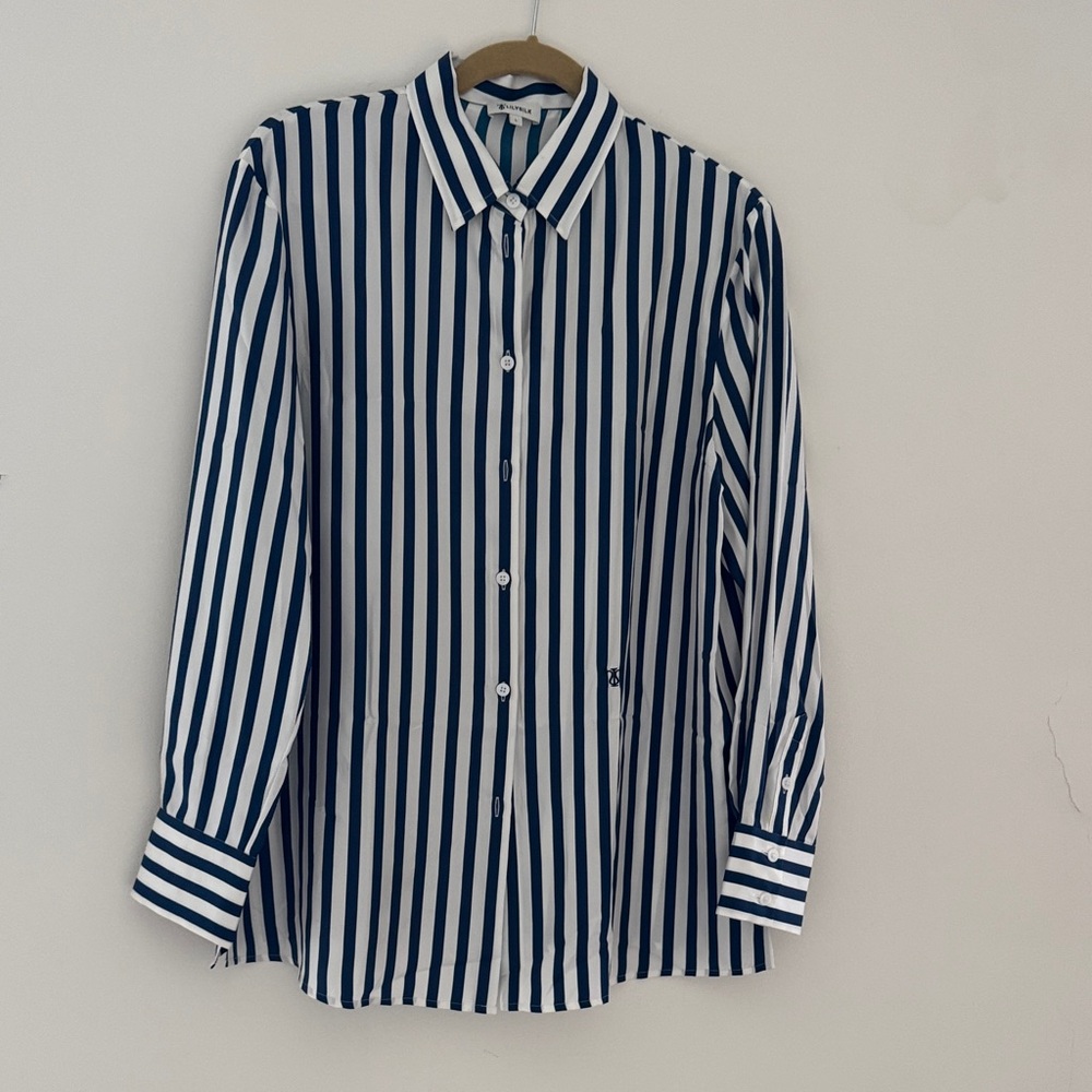Lilysilk Women's Amalfi Stripe Silk Shirt -NWOT size L